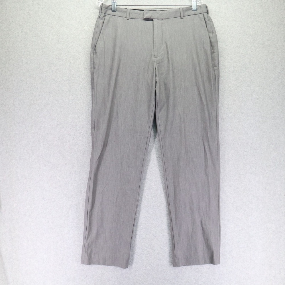 Van Heusen Pants Mens 34x32 Flex Straight Dress Suit Formal Flat Front Gray